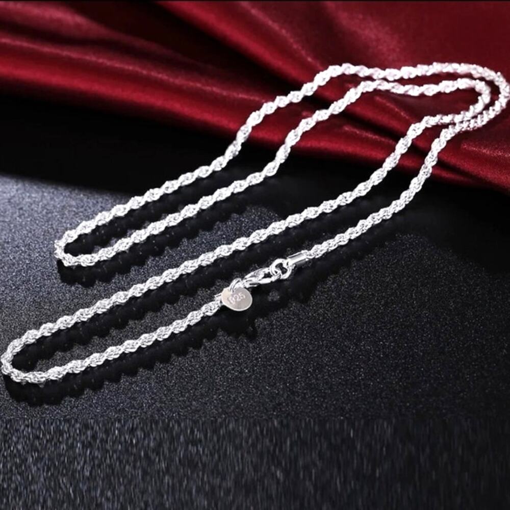 925 Silver Plated Necklace Twisted Rope Christmas Birthday Gift NEW!